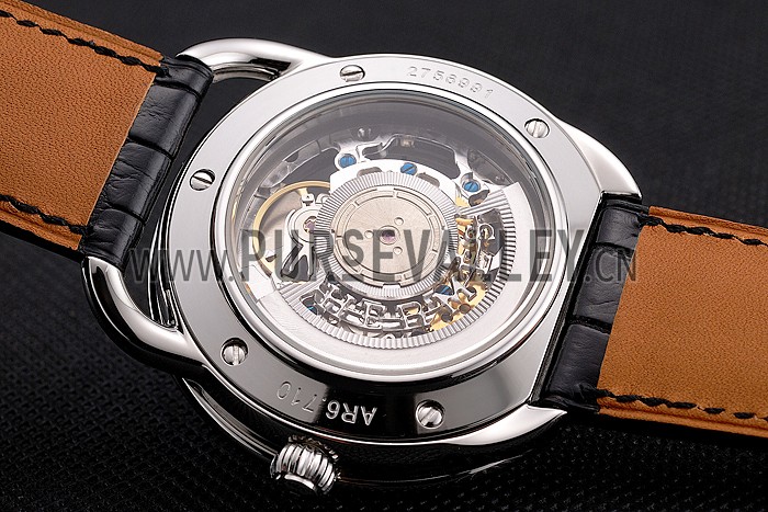 Swiss Hermes Arceau Skeleton Black Dial Blue Hands Stainless Steel Case Black Leather Strap