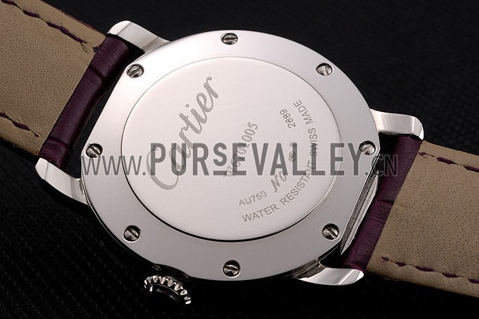 Cartier Ronde White Dial Stainless Steel Case Purple Leather Strap