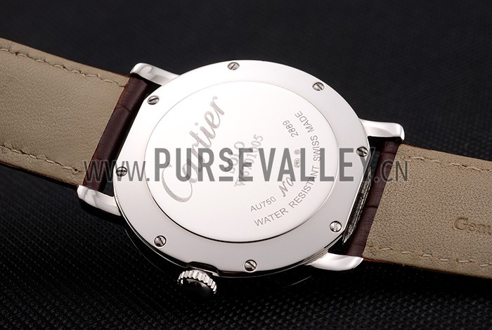 Cartier Ronde Solo Black Dial Diamond Hour Marks Stainless Steel Case Brown Leather Strap