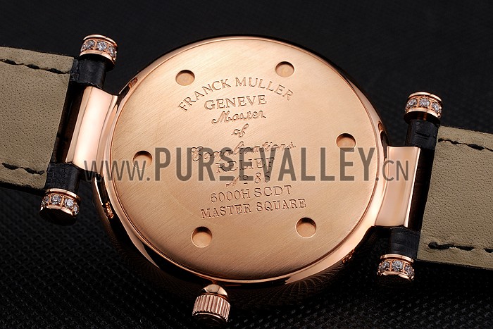 Franck Muller Double Mistery 4 Saisons Black Dial Rose Gold Case Black Leather Strap