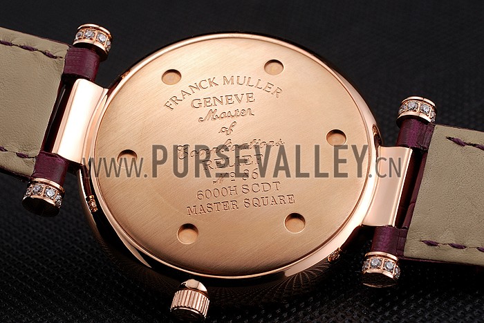 Franck Muller Double Mistery Ronde White Dial Rose Gold Case Plum Leather Strap