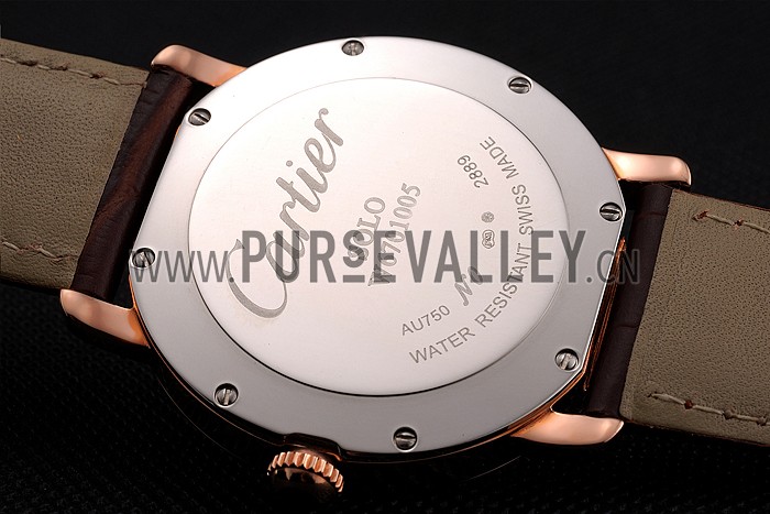 Cartier Ronde Solo Brown Dial Diamond Hour Marks Rose Gold Case Brown Leather Strap