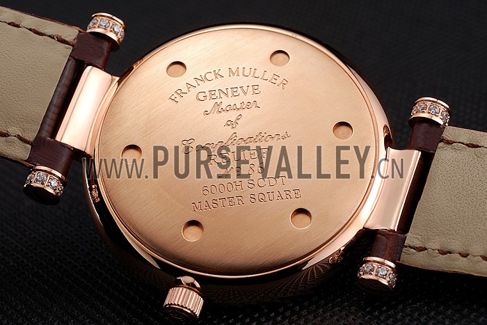 Franck Muller Double Mistery Ronde Black Dial Rose Gold Case Brown Leather Strap