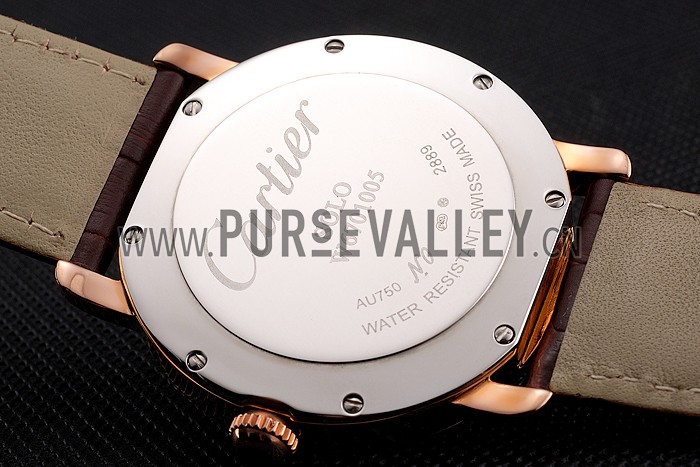 Cartier Ronde Solo Black Dial Diamond Bezel Rose Gold Case Brown Leather Strap