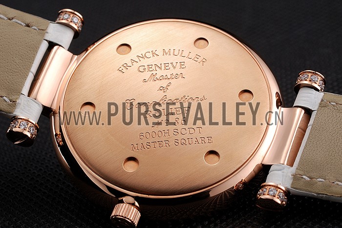 Franck Muller Double Mistery 4 Saisons White Dial Rose Gold Case White Leather Strap