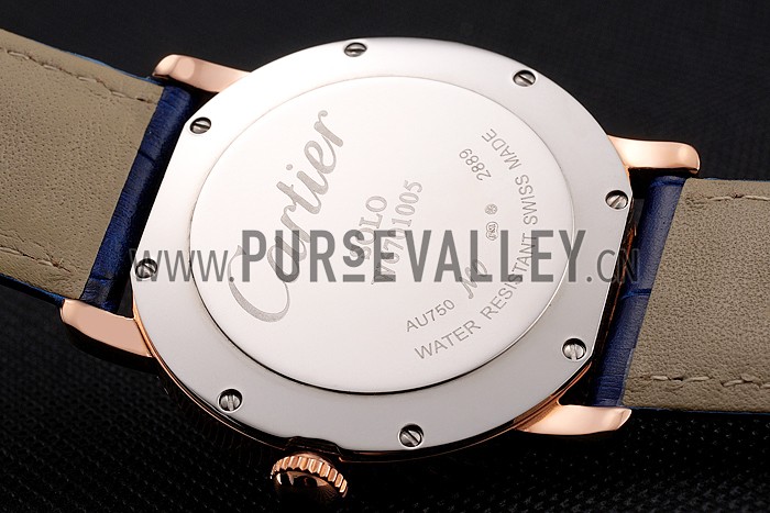 Cartier Ronde Solo White Dial Diamond Bezel Rose Gold Case Blue Leather Strap