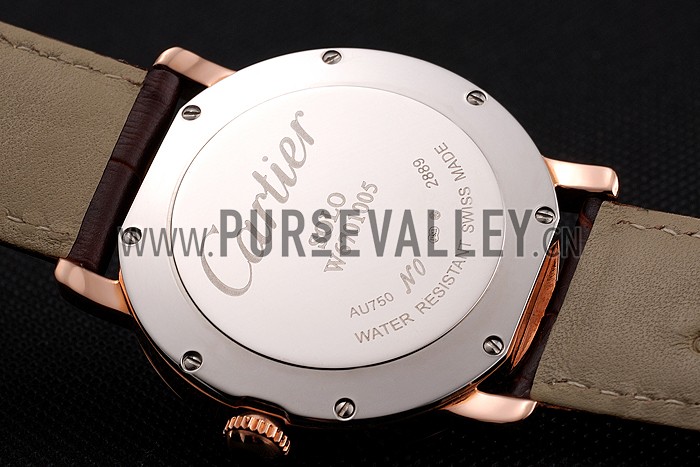 Cartier Ronde Solo Brown Dial Diamond Bezel Rose Gold Case Brown Leather Strap