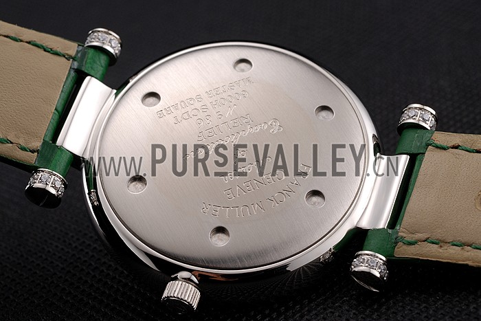 Franck Muller Double Mistery Ronde White Dial Stainless Steel Case Green Leather Strap