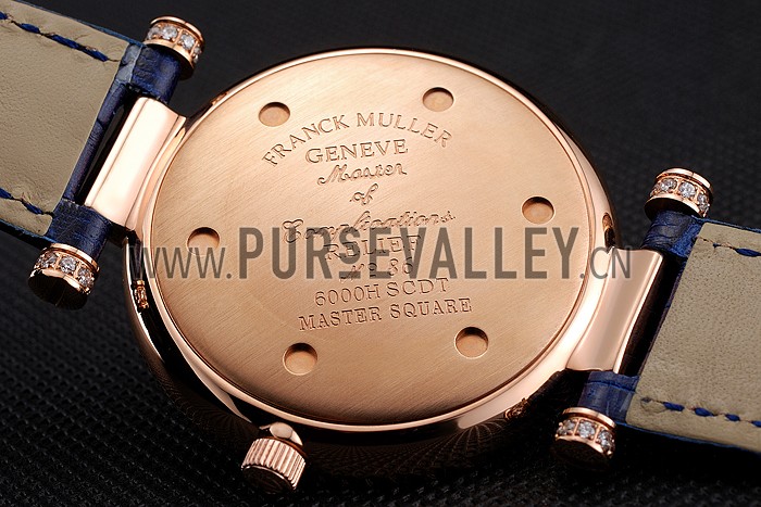 Franck Muller Double Mistery 4 Saisons White Dial Rose Gold Case Blue Leather Strap