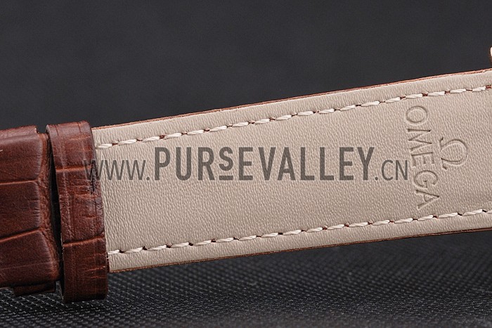 Omega Seamaster Vintage Chronograph White Dial Diamond Hour Marks Rose Gold Case Brown Leather Strap