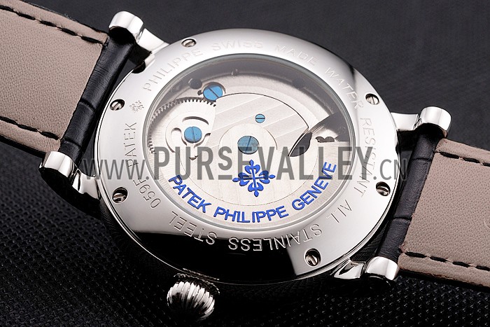 Patek Philippe Grand Complications Moonphase Perpetual Calendar Tourbillon Black Dial Stainless Steel Case Black Leather Strap