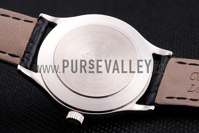 Patek Philippe Calatrava White Dial Roman Numerals Stainless Steel Case Black Leather Strap