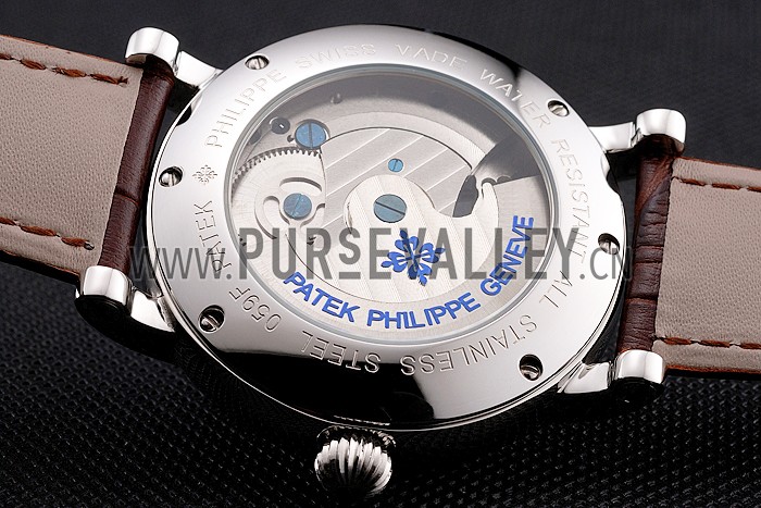 Patek Philippe Grand Complications Moonphase Perpetual Calendar Tourbillon White Dial Stainless Steel Case Brown Leather Strap