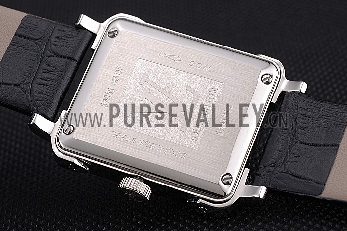 Louis Vuitton Emprise Black Dial Stainless Steel Case With Jewels Black Leather Strap 622789