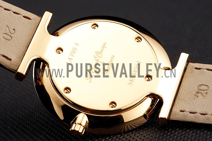 Swiss Longines Grande Classique Gold Dial Roman Numerals Gold Case Brown Leather Strap