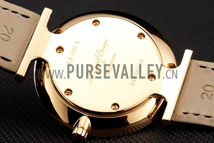 Swiss Longines Grande Classique White Dial Roman Numerals Gold Case Black Leather Strap