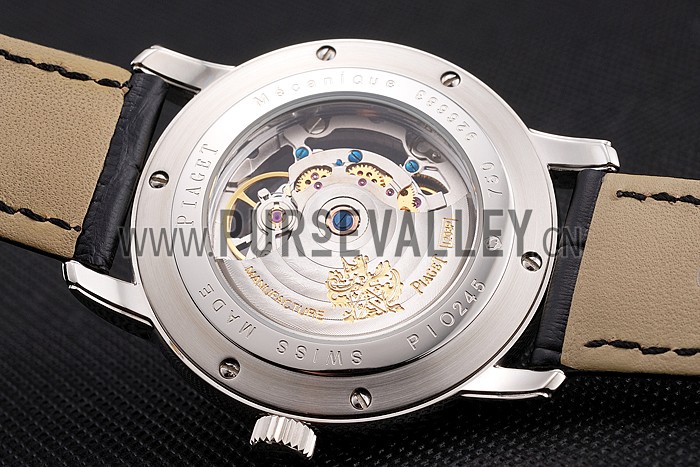 Swiss Piaget Altiplano Skeleton Dial With Diamonds Stainless Steel Case Black Leather Strap