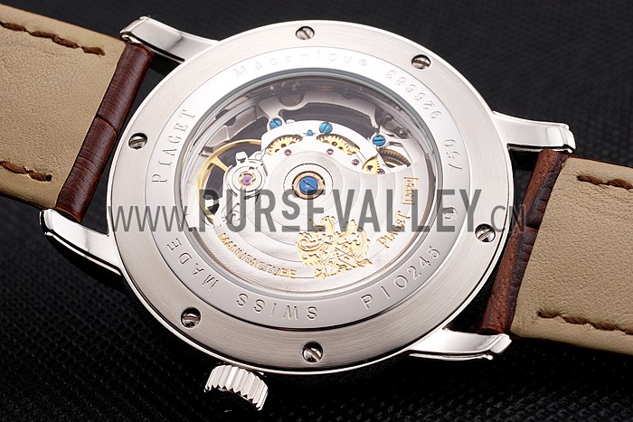 Swiss Piaget Altiplano Skeleton Dial With Diamonds Stainless Steel Case Brown Leather Strap