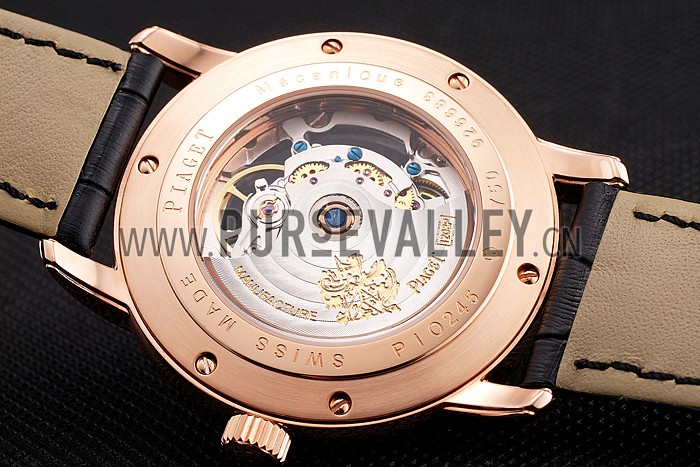 Swiss Piaget Altiplano Skeleton Dial With Diamonds Rose Gold Case Black Leather Strap