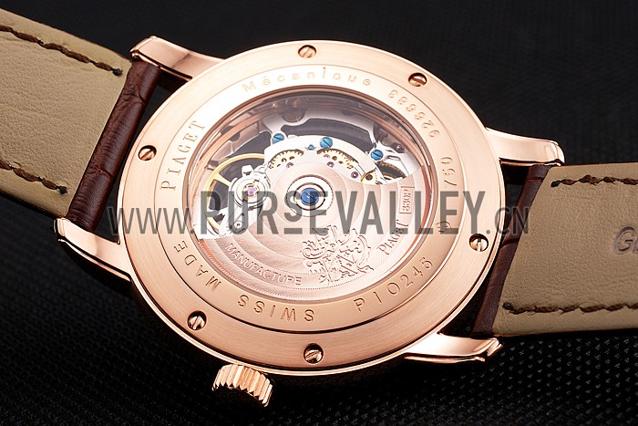 Swiss Piaget Altiplano Skeleton Dial With Diamonds Rose Gold Case Brown Leather Strap