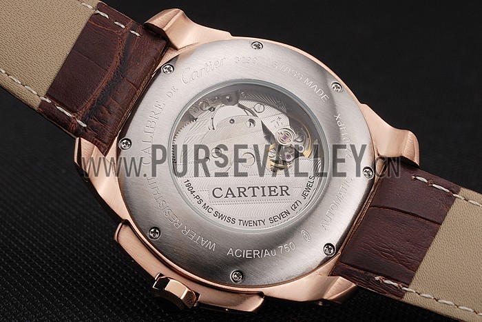Cartier Calibre De Cartier Small Seconds White Dial Rose Gold Case Brown Leather Strap