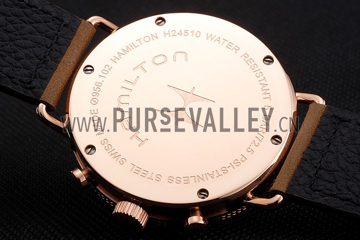 Hamilton Navy Pioneer Chrono White Dial Rose Gold Case Light Brown Leather Strap