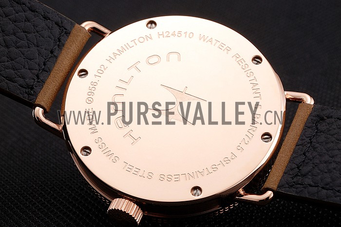 Hamilton Navy Pioneer Small Second White Dial Rose Gold Case Light Brown Leather Strap