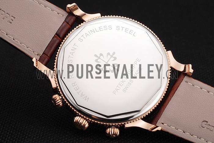 Patek Philippe Chronograph White Dial With Diamonds Rose Gold Case Brown Leather Strap