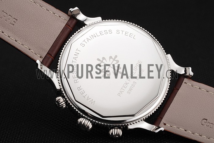 Patek Philippe Chronograph White Dial With Diamonds Stainless Steel Case Brown Leather Strap