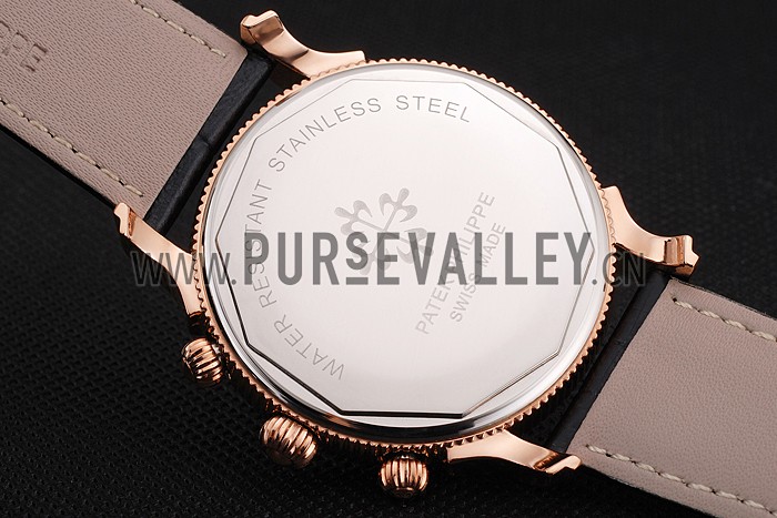 Patek Philippe Chronograph White Dial With Diamonds Rose Gold Case Black Leather Strap