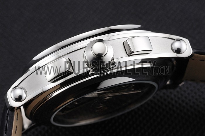 Swiss Patek Philippe 5170J Chronograph White Dial Gold Hands Stainless Steel Case Black Leather Strap