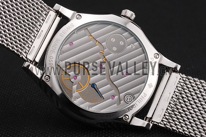 Patek Philippe Calatrava Small Seconds Black Engraved Dial Stainless Steel Case And Bracelet