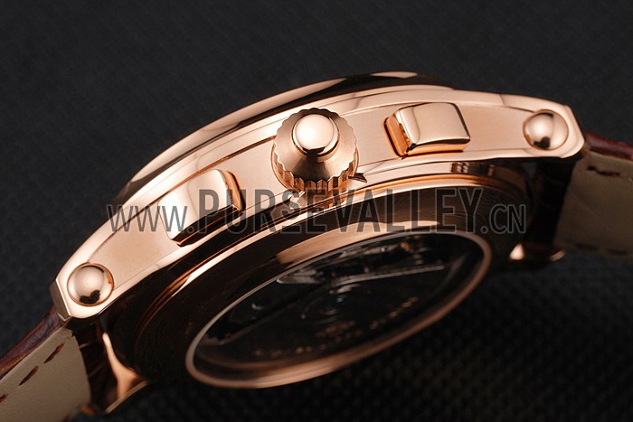 Swiss Patek Philippe 5170J Chronograph Black Dial Rose Gold Case Brown Leather Strap