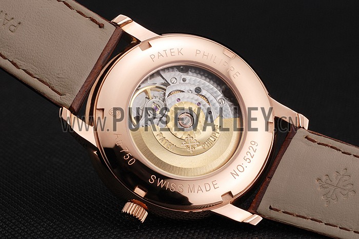 Swiss Patek Philippe Multi-Scale Chronograph White Dial Rose Gold Case Brown Leather Strap