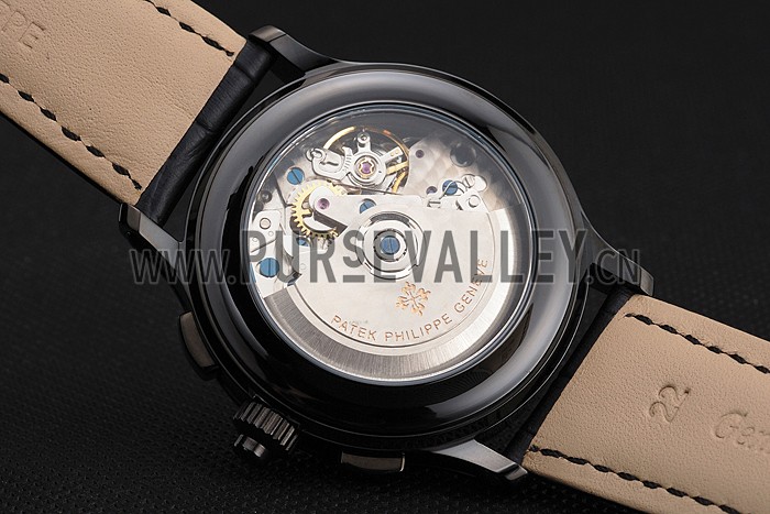 Swiss Patek Philippe 5170J Chronograph Black Dial Black Case Black Leather Strap