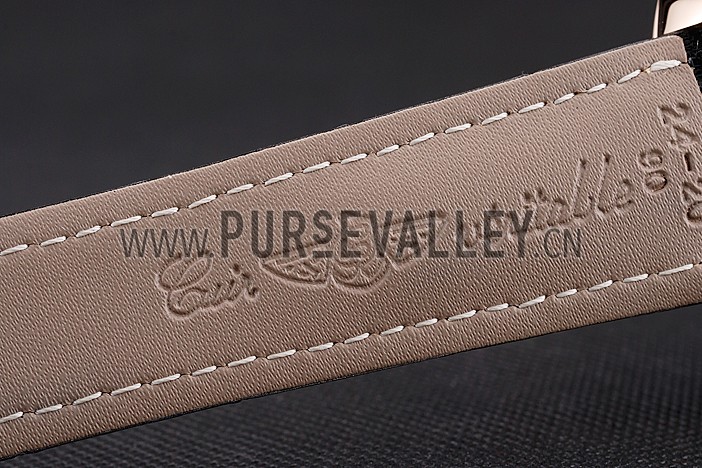 Breitling Transocean Black Dial Black Leather Strap Rose Gold Bezel 98204