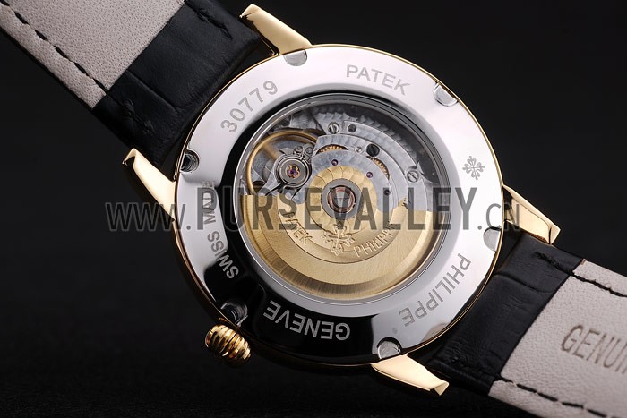 Patek Philippe Swiss Calatrava Ribbed Bezel White Dial Black Leather Strap 7642