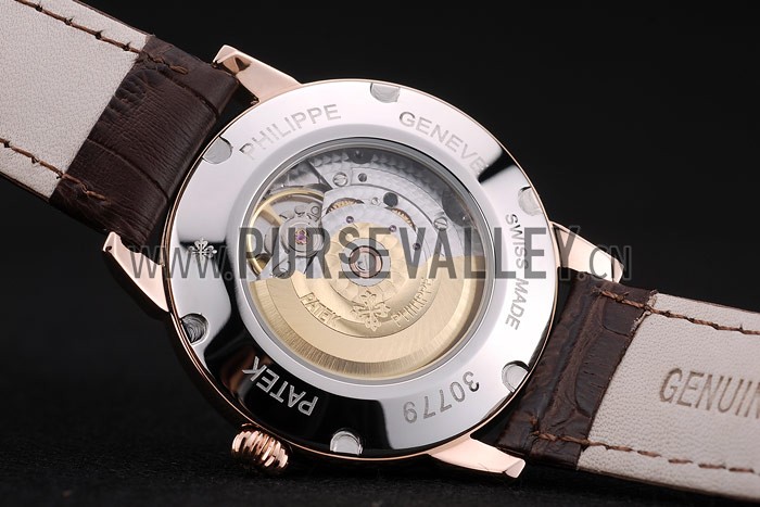 Patek Philippe Swiss Calatrava Ribbed Bezel White Dial Brown Leather Strap 7647