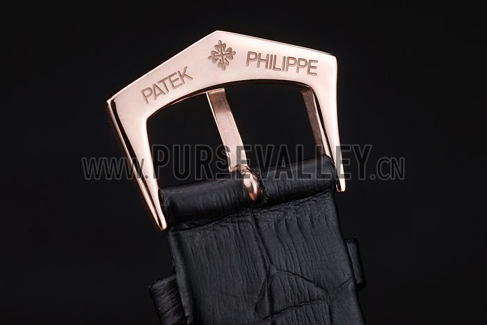 Patek Philippe Swiss Calatrava Ribbed Bezel Black Dial Black Leather Strap 7651