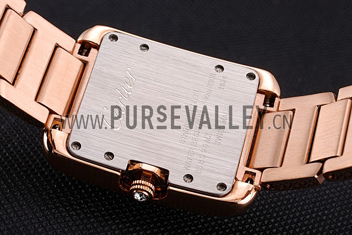 Cartier Tank Anglaise 30mm White Dial Diamonds Rose Gold Case Rose Gold Bracelet