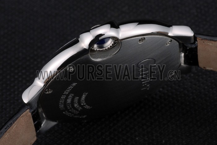 Cartier Ballon Bleu 42mm Black Dial Stainless Steel Case Black Leather Bracelet