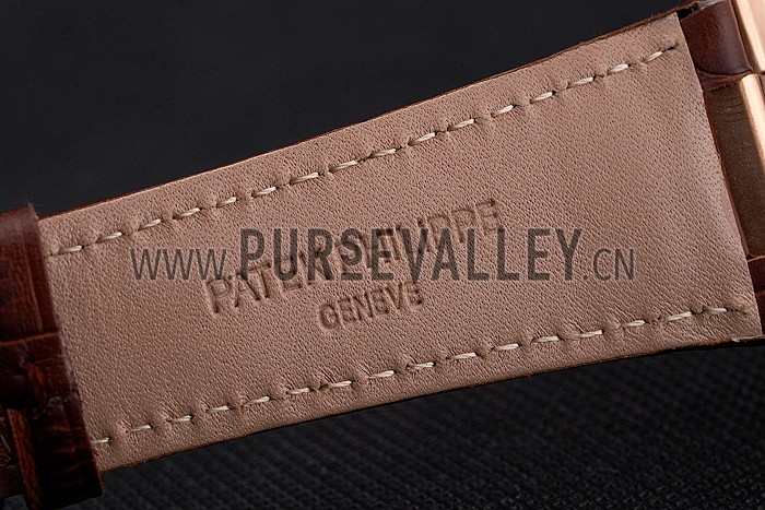 Patek Philippe Nautilus Gray Dial Rose Gold Case Brown Leather Strap