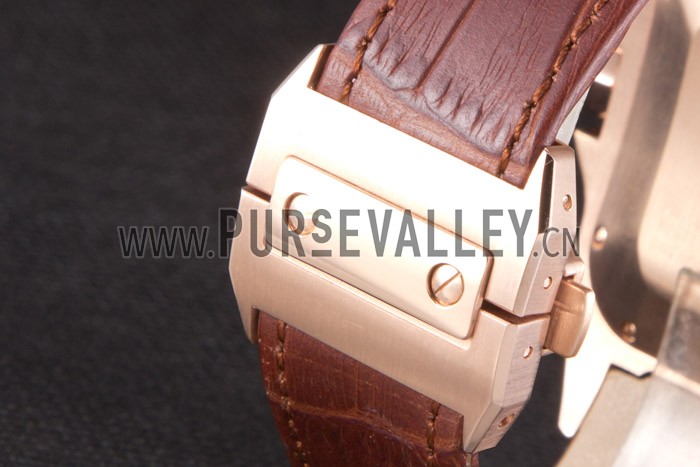 Swiss Cartier Santos Rose Gold with Brown Leather Strap 621522