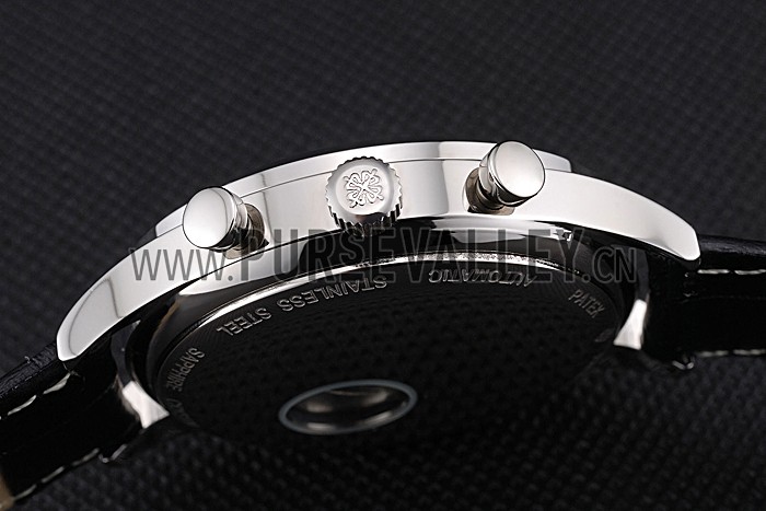 Patek Philippe Moonphase Chronograph Black Dial Stainless Steel Case Black Leather Strap 622842