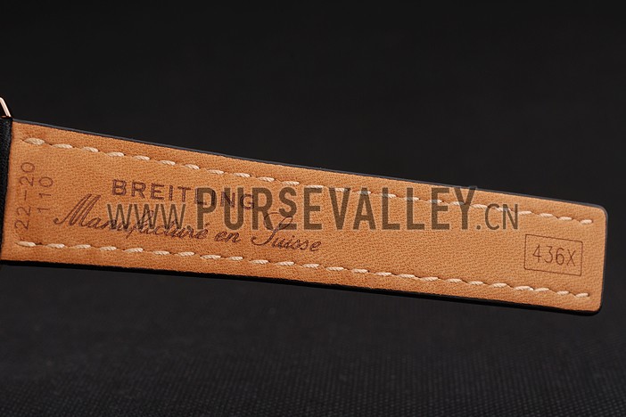 Swiss Breitling Navitimer 01 Black Dial White Subdials Rose Gold Case Black Leather Strap