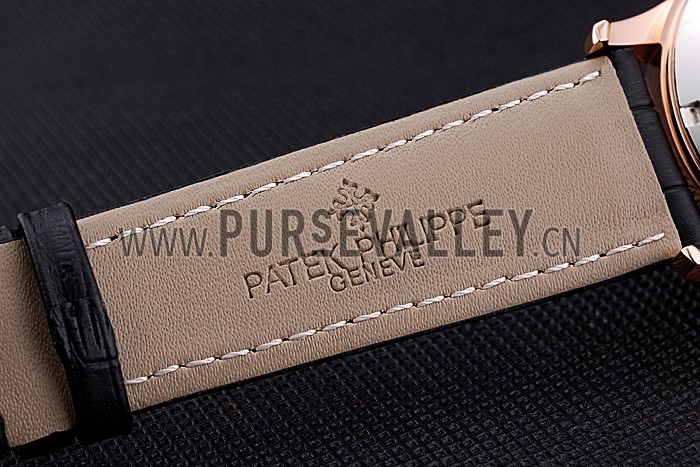 Patek Philippe Calatrava Black Dial Rose Gold Case Black Leather Strap 622835