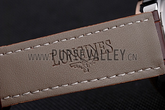 Longines Column Wheel Black Dial Two Tone Case Brown Leather Strap