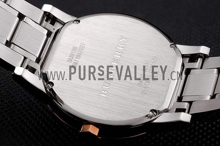 Burberry The City Black Dial Rose Gold Diamond Bezel Stainless Steel Case Two Tone Bracelet