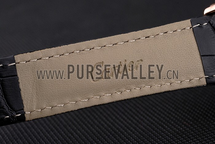 Cartier Tortue Large Date Black Dial Gold Case Black Leather Strap