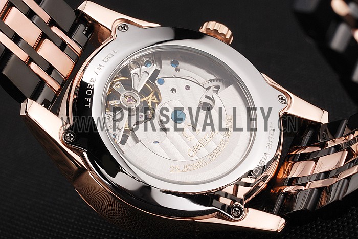 Omega De Ville Moonphase Tourbillon Black Dial Rose Gold Case Two Tone Rose Gold Black Bracelet